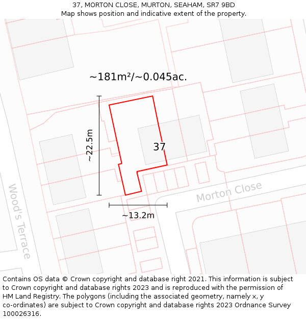 37, MORTON CLOSE, MURTON, SEAHAM, SR7 9BD: Plot and title map