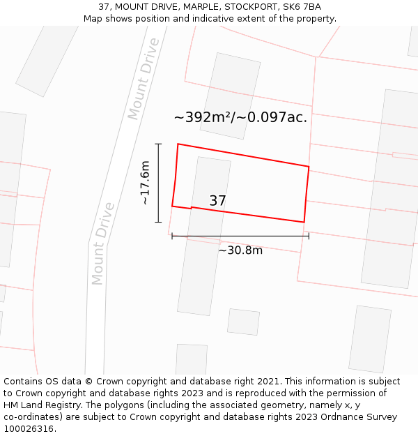 37, MOUNT DRIVE, MARPLE, STOCKPORT, SK6 7BA: Plot and title map