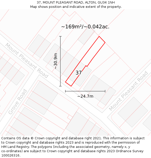 37, MOUNT PLEASANT ROAD, ALTON, GU34 1NH: Plot and title map