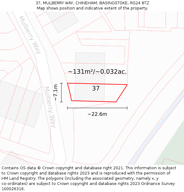 37, MULBERRY WAY, CHINEHAM, BASINGSTOKE, RG24 8TZ: Plot and title map