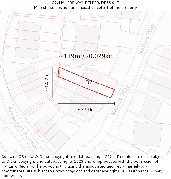 37, NAILERS WAY, BELPER, DE56 0HT: Plot and title map