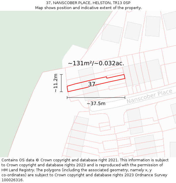 37, NANSCOBER PLACE, HELSTON, TR13 0SP: Plot and title map