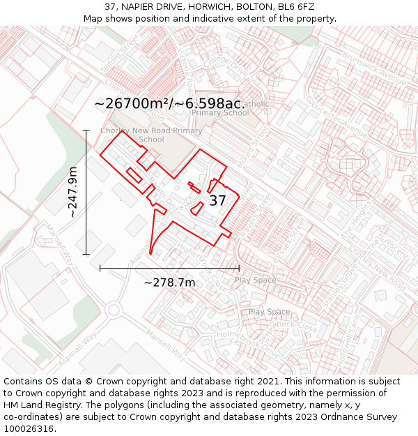 37, NAPIER DRIVE, HORWICH, BOLTON, BL6 6FZ: Plot and title map