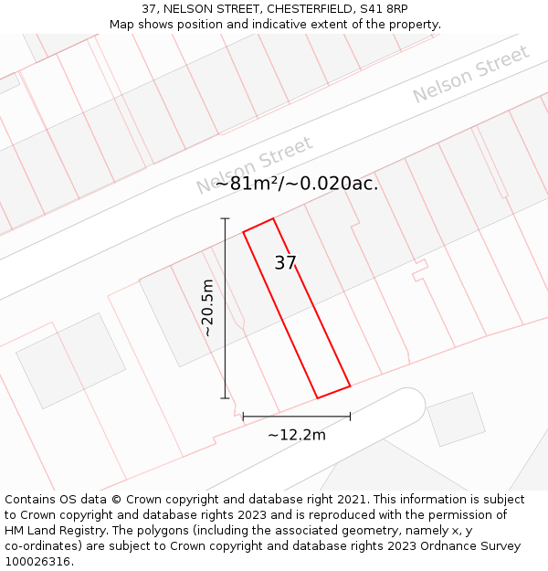 37, NELSON STREET, CHESTERFIELD, S41 8RP: Plot and title map