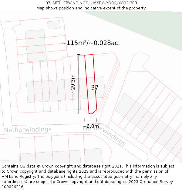37, NETHERWINDINGS, HAXBY, YORK, YO32 3FB: Plot and title map