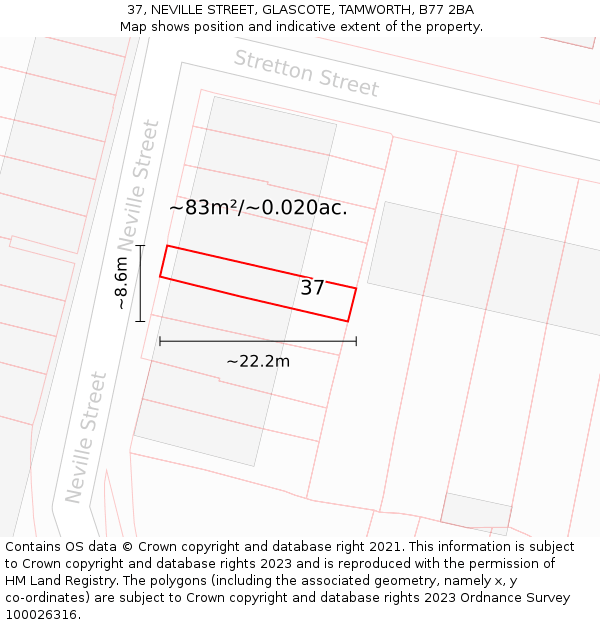 37, NEVILLE STREET, GLASCOTE, TAMWORTH, B77 2BA: Plot and title map