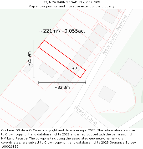 37, NEW BARNS ROAD, ELY, CB7 4PW: Plot and title map