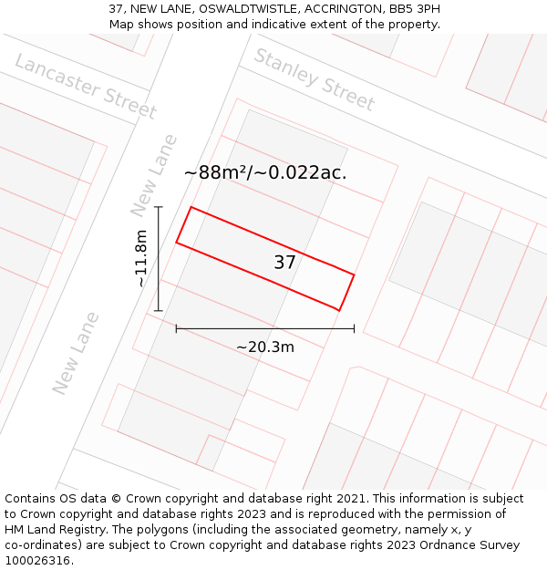 37, NEW LANE, OSWALDTWISTLE, ACCRINGTON, BB5 3PH: Plot and title map