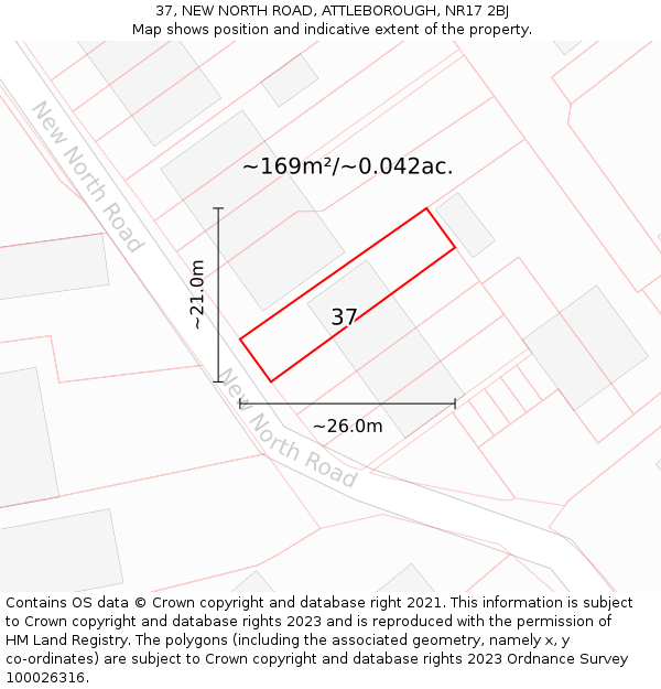 37, NEW NORTH ROAD, ATTLEBOROUGH, NR17 2BJ: Plot and title map