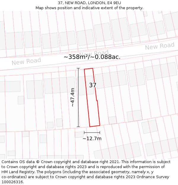 37, NEW ROAD, LONDON, E4 9EU: Plot and title map