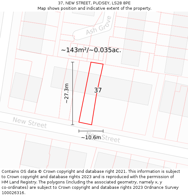 37, NEW STREET, PUDSEY, LS28 8PE: Plot and title map