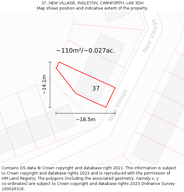 37, NEW VILLAGE, INGLETON, CARNFORTH, LA6 3DH: Plot and title map