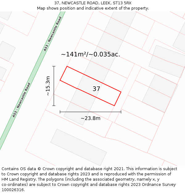 37, NEWCASTLE ROAD, LEEK, ST13 5RX: Plot and title map
