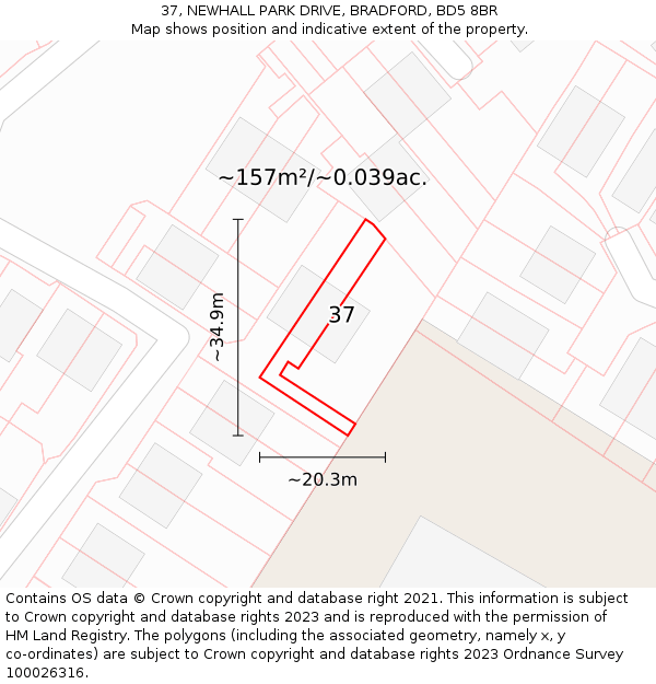 37, NEWHALL PARK DRIVE, BRADFORD, BD5 8BR: Plot and title map