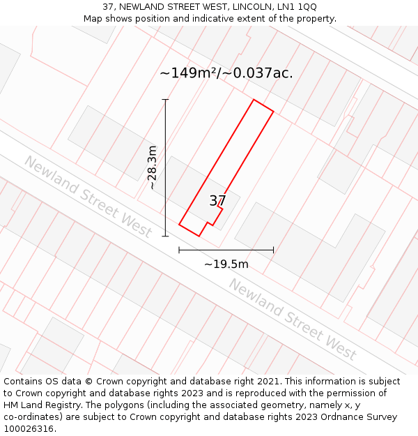 37, NEWLAND STREET WEST, LINCOLN, LN1 1QQ: Plot and title map