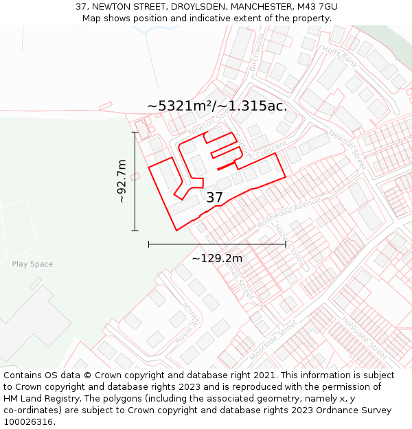 37, NEWTON STREET, DROYLSDEN, MANCHESTER, M43 7GU: Plot and title map
