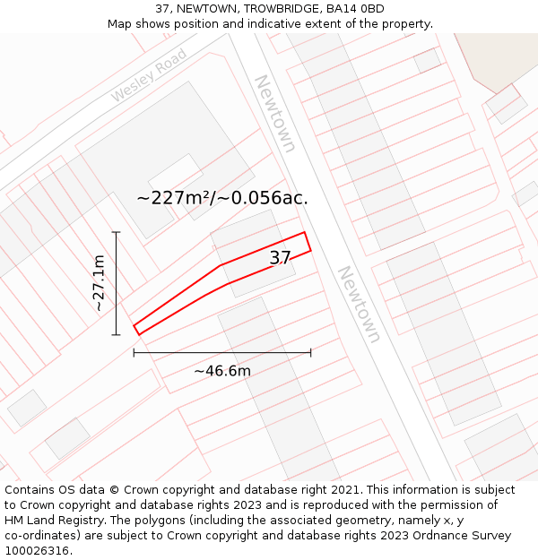 37, NEWTOWN, TROWBRIDGE, BA14 0BD: Plot and title map