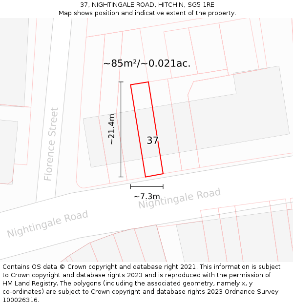 37, NIGHTINGALE ROAD, HITCHIN, SG5 1RE: Plot and title map