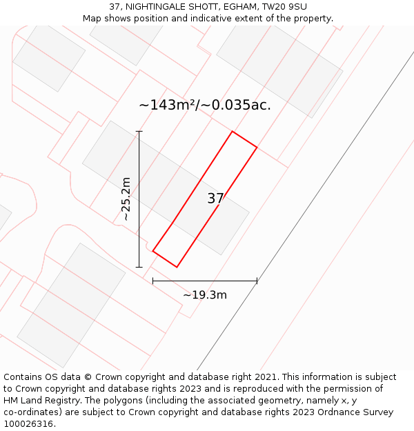 37, NIGHTINGALE SHOTT, EGHAM, TW20 9SU: Plot and title map