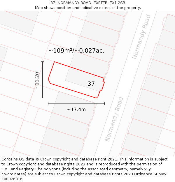 37, NORMANDY ROAD, EXETER, EX1 2SR: Plot and title map