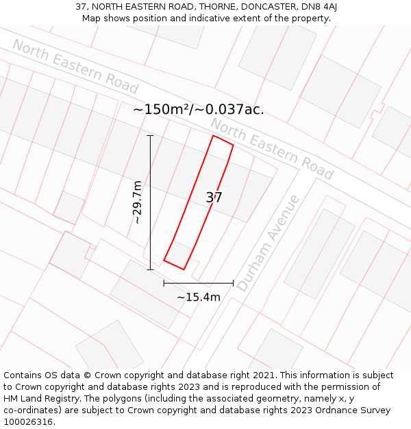 37, NORTH EASTERN ROAD, THORNE, DONCASTER, DN8 4AJ: Plot and title map