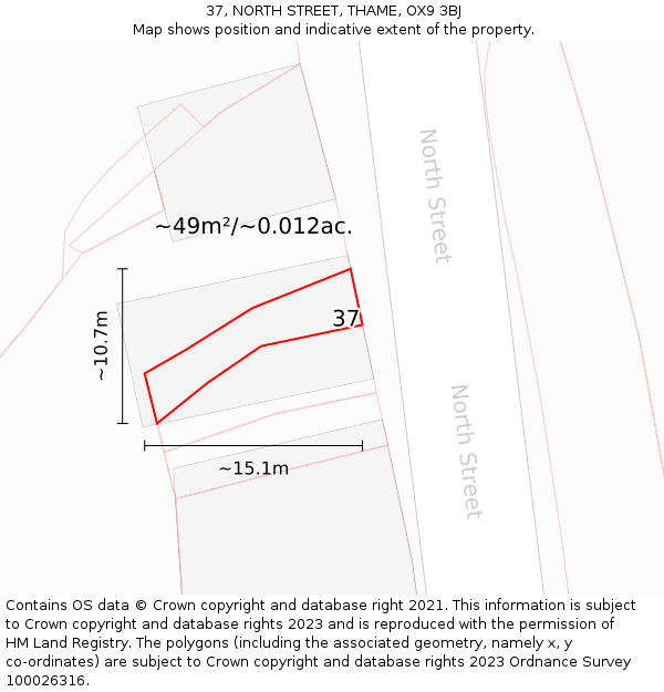 37, NORTH STREET, THAME, OX9 3BJ: Plot and title map