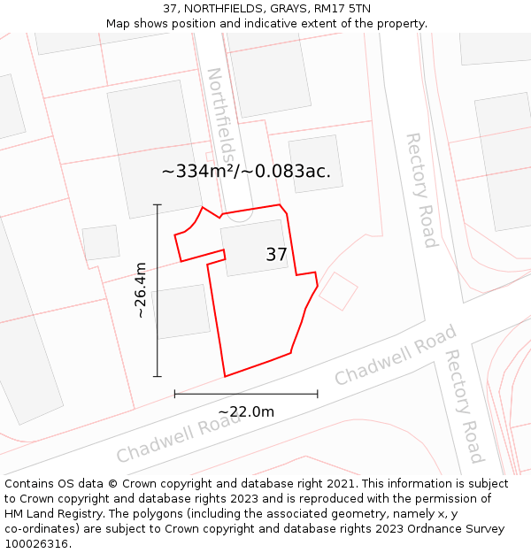 37, NORTHFIELDS, GRAYS, RM17 5TN: Plot and title map