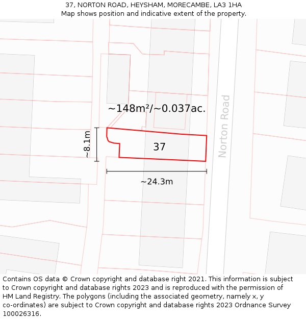37, NORTON ROAD, HEYSHAM, MORECAMBE, LA3 1HA: Plot and title map