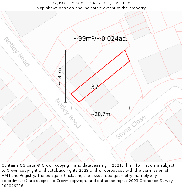 37, NOTLEY ROAD, BRAINTREE, CM7 1HA: Plot and title map
