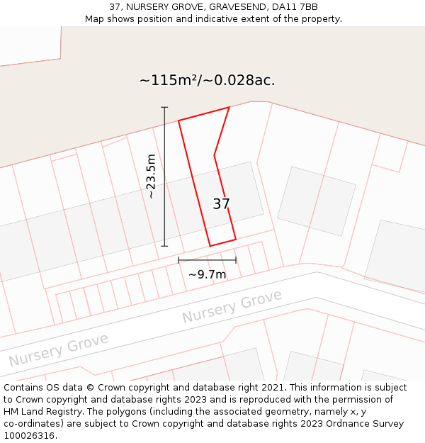37, NURSERY GROVE, GRAVESEND, DA11 7BB: Plot and title map
