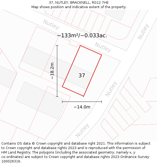 37, NUTLEY, BRACKNELL, RG12 7HE: Plot and title map