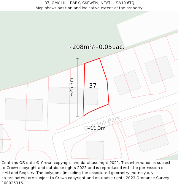 37, OAK HILL PARK, SKEWEN, NEATH, SA10 6TQ: Plot and title map
