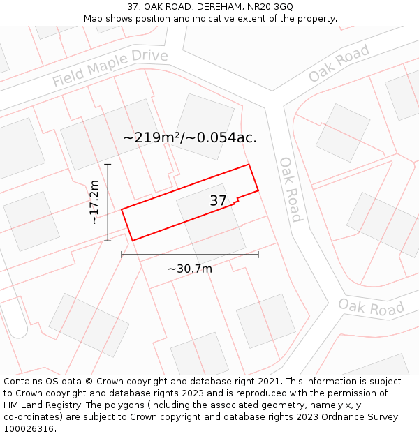 37, OAK ROAD, DEREHAM, NR20 3GQ: Plot and title map