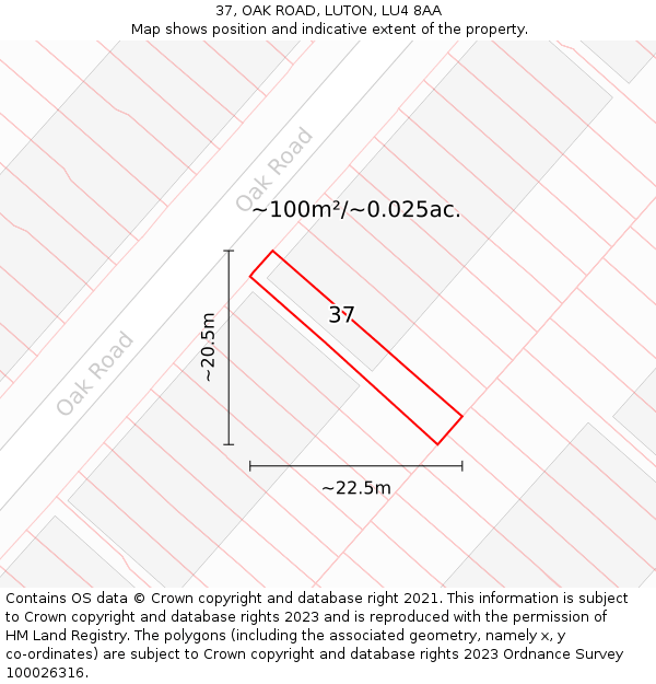 37, OAK ROAD, LUTON, LU4 8AA: Plot and title map