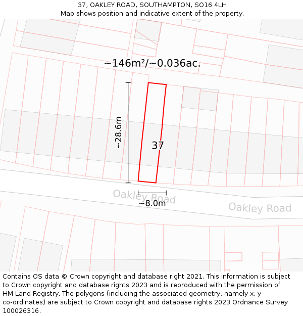 37, OAKLEY ROAD, SOUTHAMPTON, SO16 4LH: Plot and title map