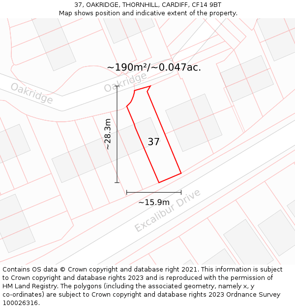 37, OAKRIDGE, THORNHILL, CARDIFF, CF14 9BT: Plot and title map