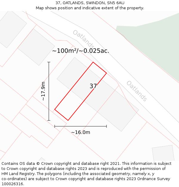 37, OATLANDS, SWINDON, SN5 6AU: Plot and title map