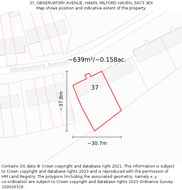 37, OBSERVATORY AVENUE, HAKIN, MILFORD HAVEN, SA73 3EX: Plot and title map