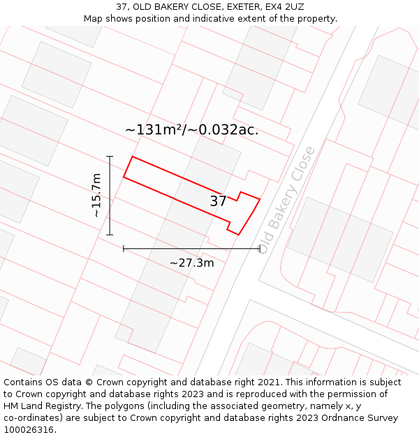 37, OLD BAKERY CLOSE, EXETER, EX4 2UZ: Plot and title map
