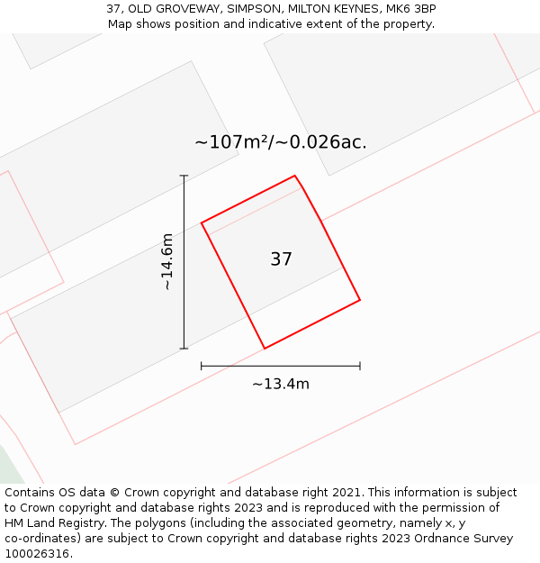 37, OLD GROVEWAY, SIMPSON, MILTON KEYNES, MK6 3BP: Plot and title map