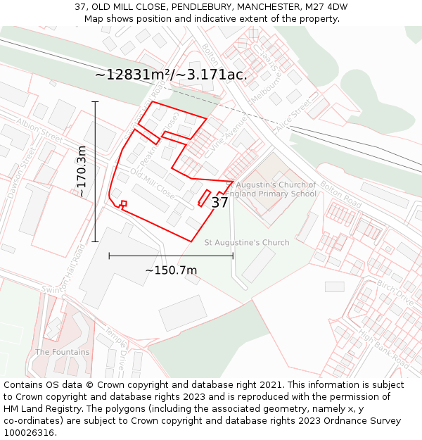 37, OLD MILL CLOSE, PENDLEBURY, MANCHESTER, M27 4DW: Plot and title map