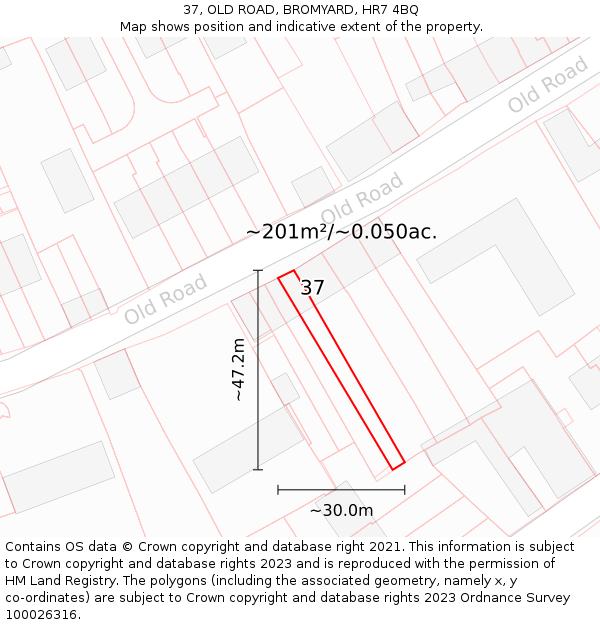 37, OLD ROAD, BROMYARD, HR7 4BQ: Plot and title map
