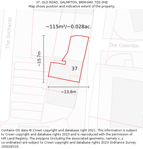 37, OLD ROAD, GALMPTON, BRIXHAM, TQ5 0NE: Plot and title map