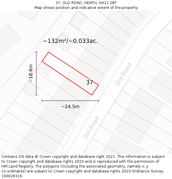37, OLD ROAD, NEATH, SA11 2BT: Plot and title map