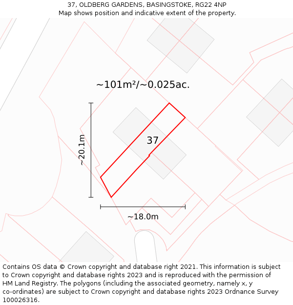 37, OLDBERG GARDENS, BASINGSTOKE, RG22 4NP: Plot and title map