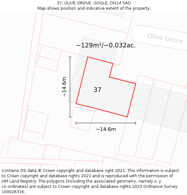 37, OLIVE GROVE, GOOLE, DN14 5AD: Plot and title map