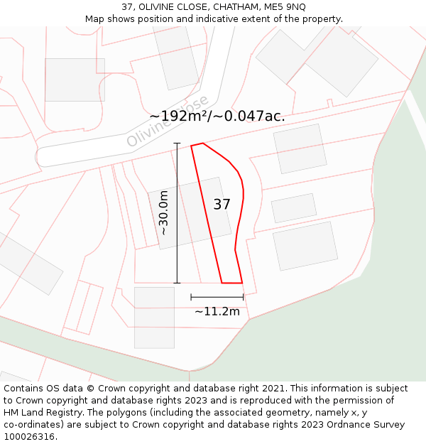37, OLIVINE CLOSE, CHATHAM, ME5 9NQ: Plot and title map