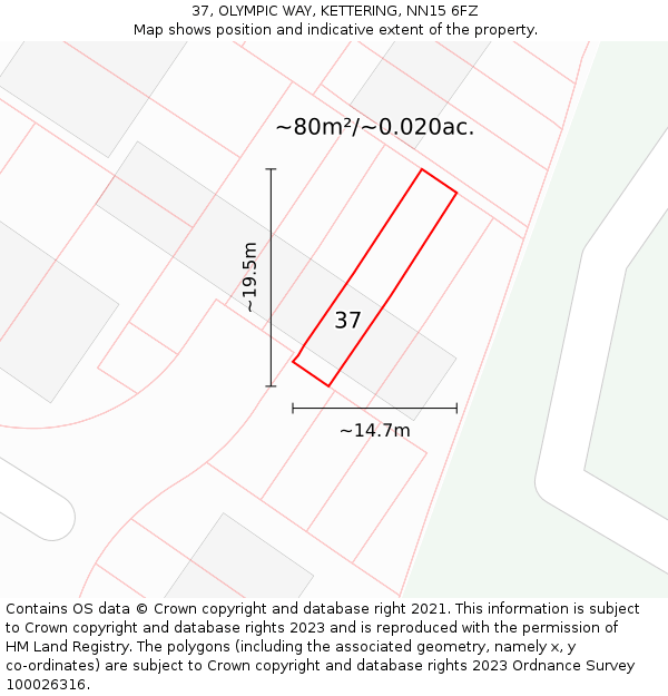 37, OLYMPIC WAY, KETTERING, NN15 6FZ: Plot and title map