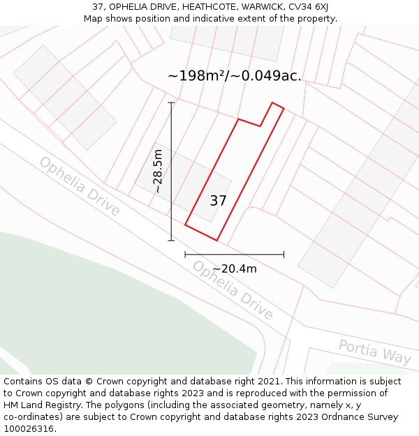 37, OPHELIA DRIVE, HEATHCOTE, WARWICK, CV34 6XJ: Plot and title map