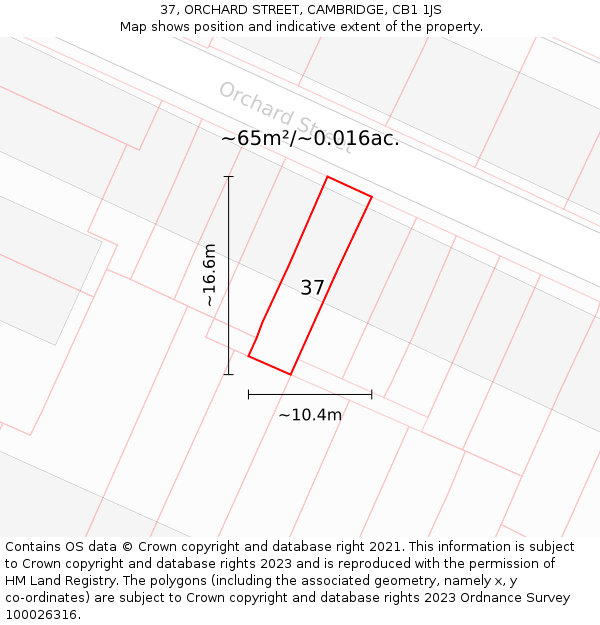 37, ORCHARD STREET, CAMBRIDGE, CB1 1JS: Plot and title map